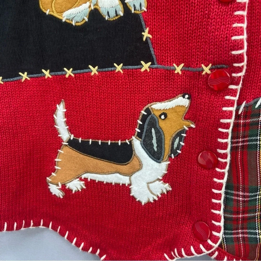 Vintage 90’s Red Plaid Knit Button Front‎ Dog Vest NWT Dead Stock Size 18/20